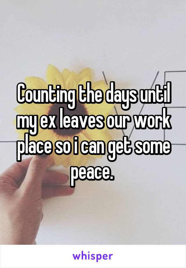 Counting the days until my ex leaves our work place so i can get some peace. 