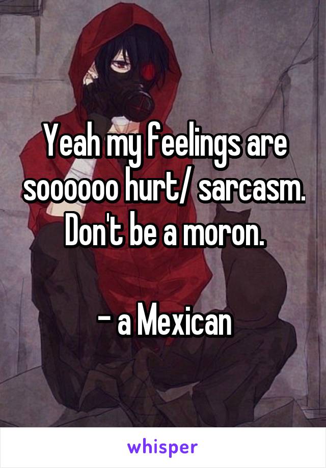 Yeah my feelings are soooooo hurt/ sarcasm.
Don't be a moron.

- a Mexican