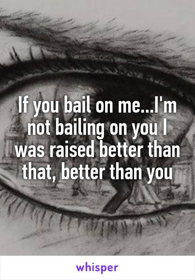 If you bail on me...I'm not bailing on you I was raised better than that, better than you