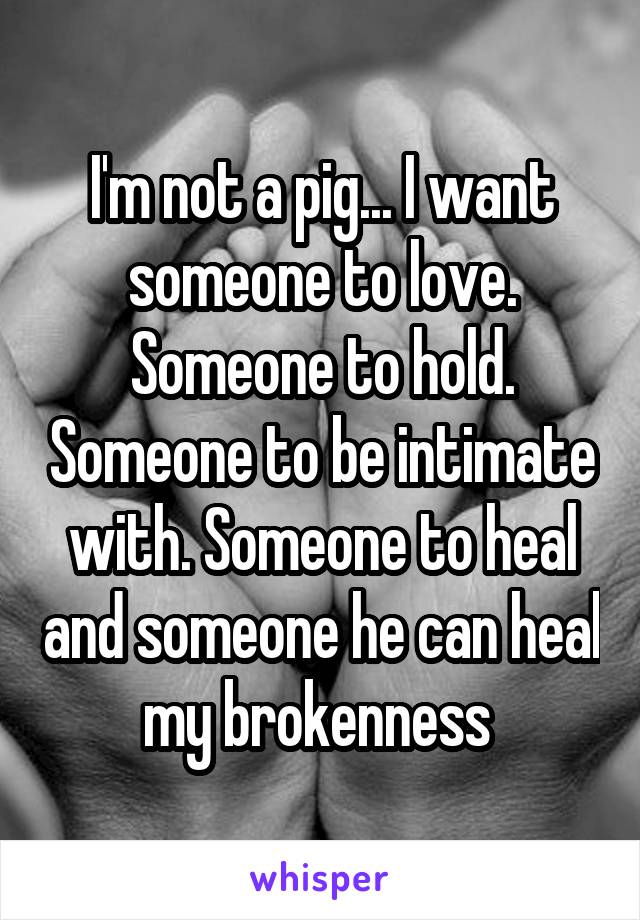 I'm not a pig... I want someone to love. Someone to hold. Someone to be intimate with. Someone to heal and someone he can heal my brokenness 
