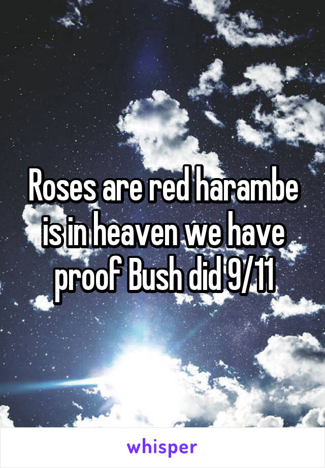 Roses are red harambe is in heaven we have proof Bush did 9/11