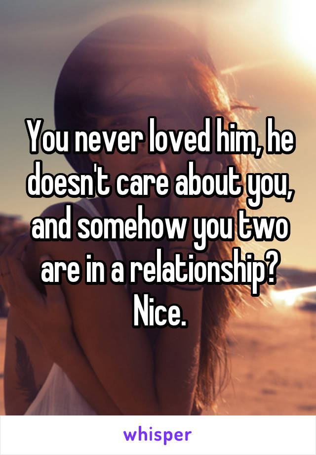 You never loved him, he doesn't care about you, and somehow you two are in a relationship? Nice.