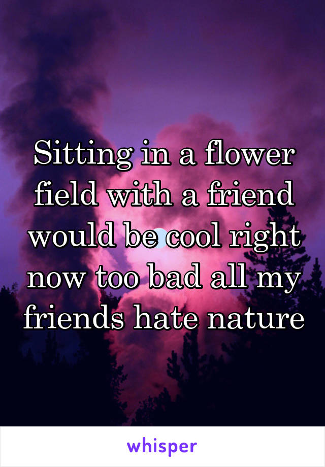 Sitting in a flower field with a friend would be cool right now too bad all my friends hate nature