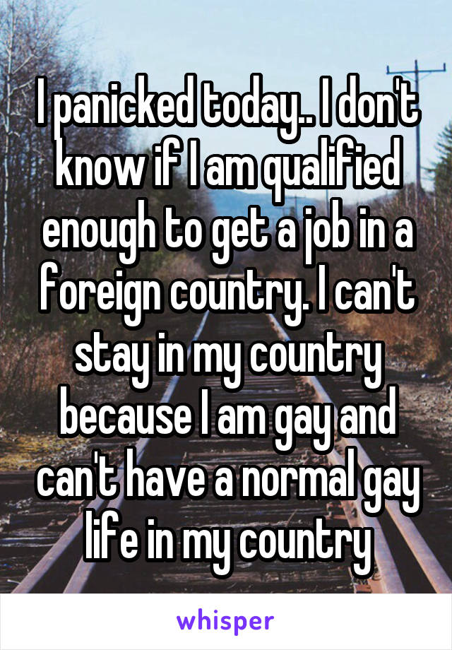 I panicked today.. I don't know if I am qualified enough to get a job in a foreign country. I can't stay in my country because I am gay and can't have a normal gay life in my country
