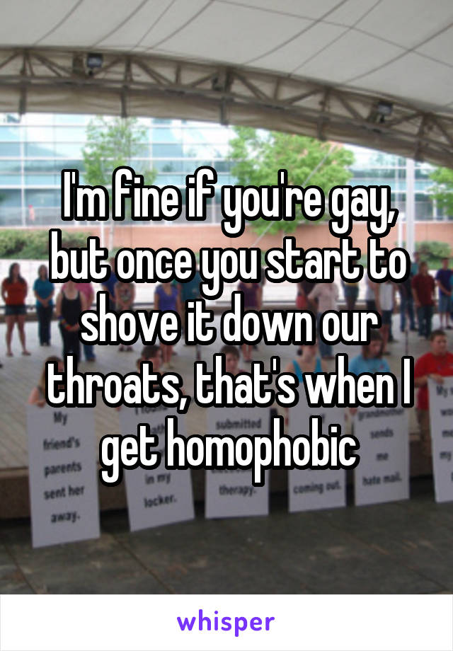 I'm fine if you're gay, but once you start to shove it down our throats, that's when I get homophobic