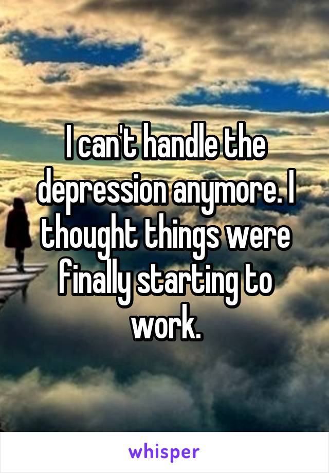 I can't handle the depression anymore. I thought things were finally starting to work.