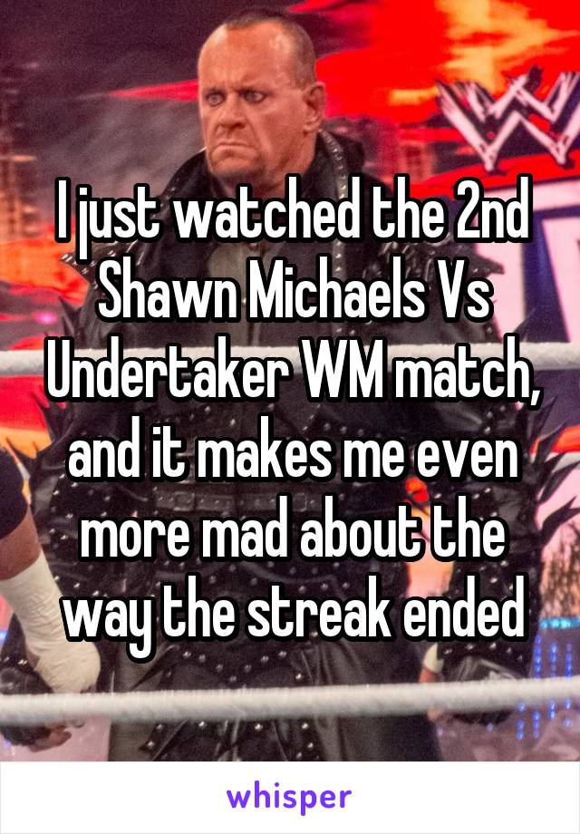 I just watched the 2nd Shawn Michaels Vs Undertaker WM match, and it makes me even more mad about the way the streak ended