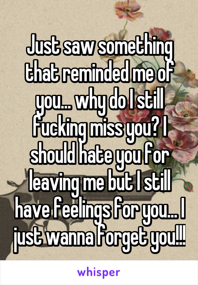 Just saw something that reminded me of you... why do I still fucking miss you? I should hate you for leaving me but I still have feelings for you... I just wanna forget you!!!