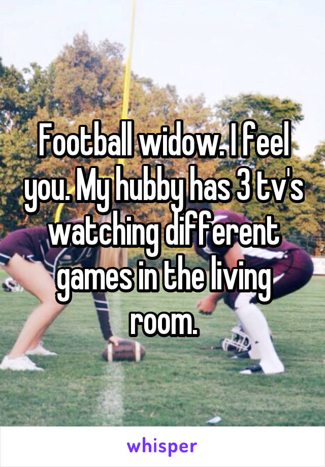 Football widow. I feel you. My hubby has 3 tv's watching different games in the living room.
