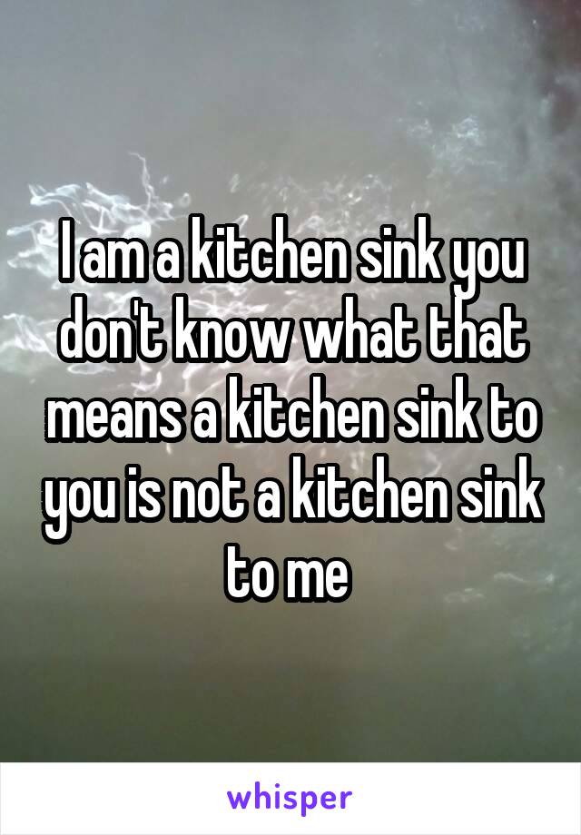 I am a kitchen sink you don't know what that means a kitchen sink to you is not a kitchen sink to me 