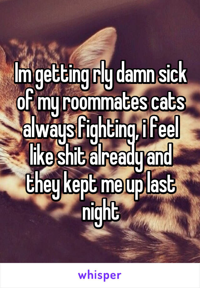 Im getting rly damn sick of my roommates cats always fighting, i feel like shit already and they kept me up last night