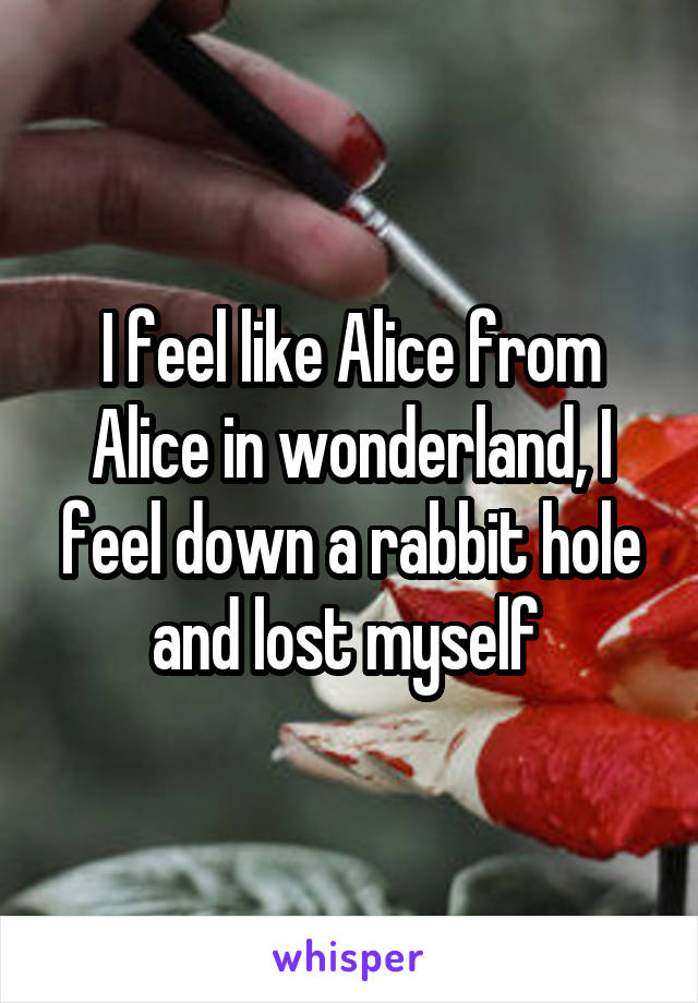 I feel like Alice from Alice in wonderland, I feel down a rabbit hole and lost myself 