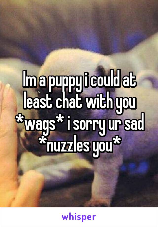 Im a puppy i could at least chat with you *wags* i sorry ur sad *nuzzles you*