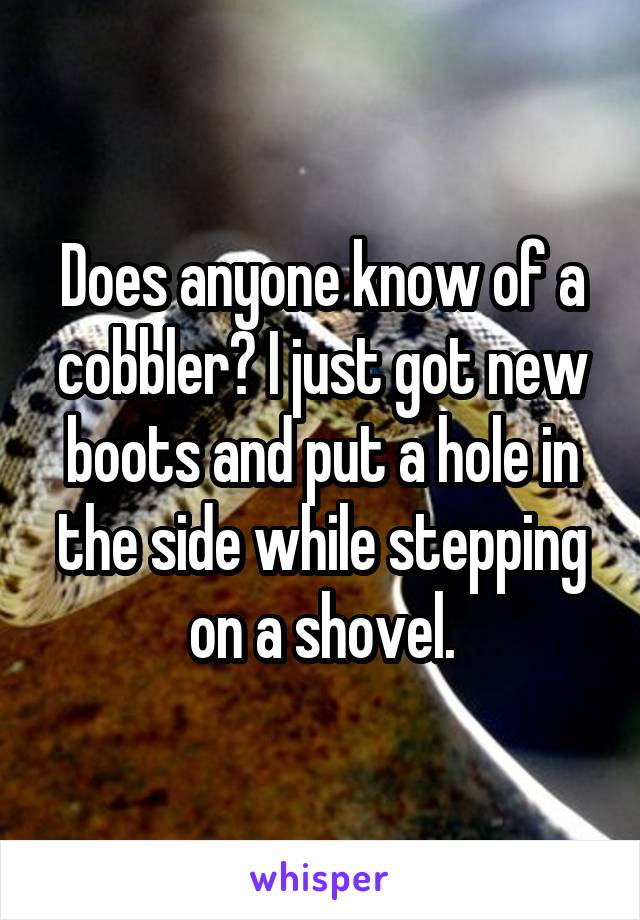 Does anyone know of a cobbler? I just got new boots and put a hole in the side while stepping on a shovel.