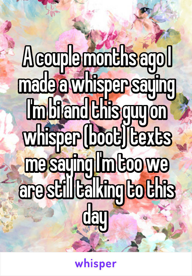 A couple months ago I made a whisper saying I'm bi and this guy on whisper (boot) texts me saying I'm too we are still talking to this day 
