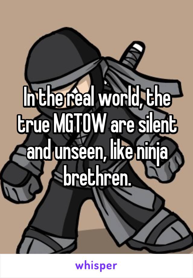 In the real world, the true MGTOW are silent and unseen, like ninja brethren.