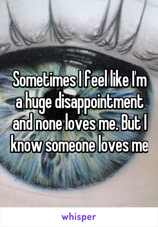 Sometimes I feel like I'm a huge disappointment and none loves me. But I know someone loves me