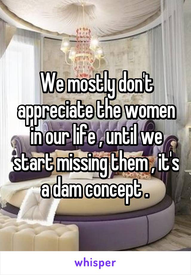 We mostly don't appreciate the women in our life , until we start missing them , it's a dam concept . 