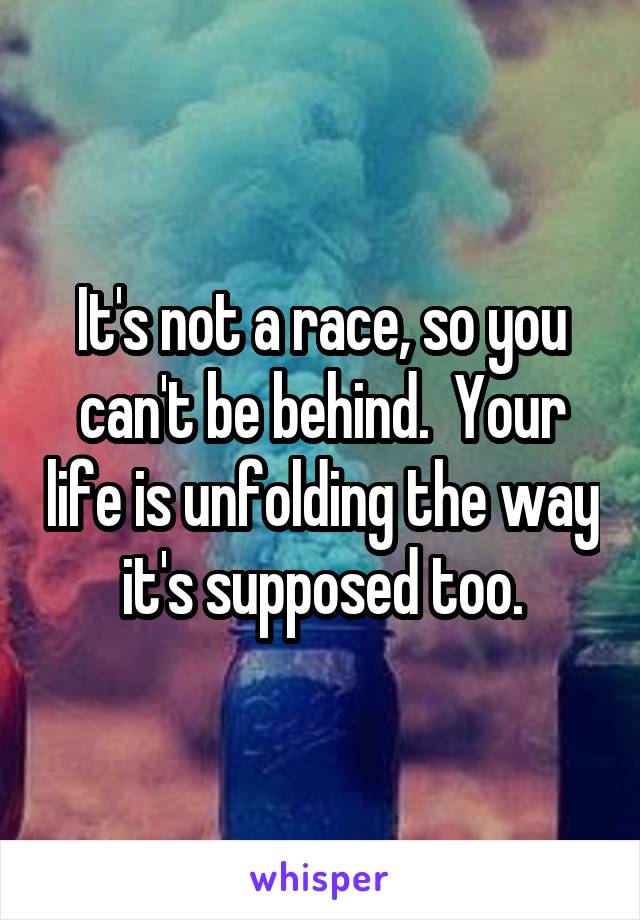 It's not a race, so you can't be behind.  Your life is unfolding the way it's supposed too.