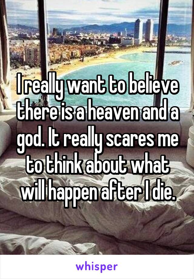 I really want to believe there is a heaven and a god. It really scares me to think about what will happen after I die.