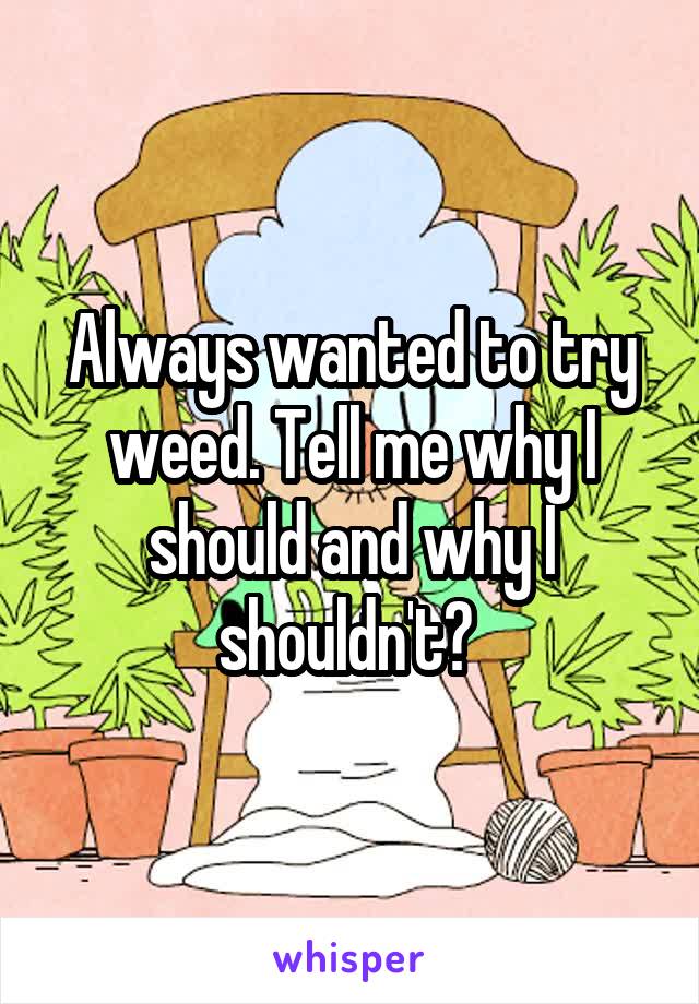 Always wanted to try weed. Tell me why I should and why I shouldn't? 
