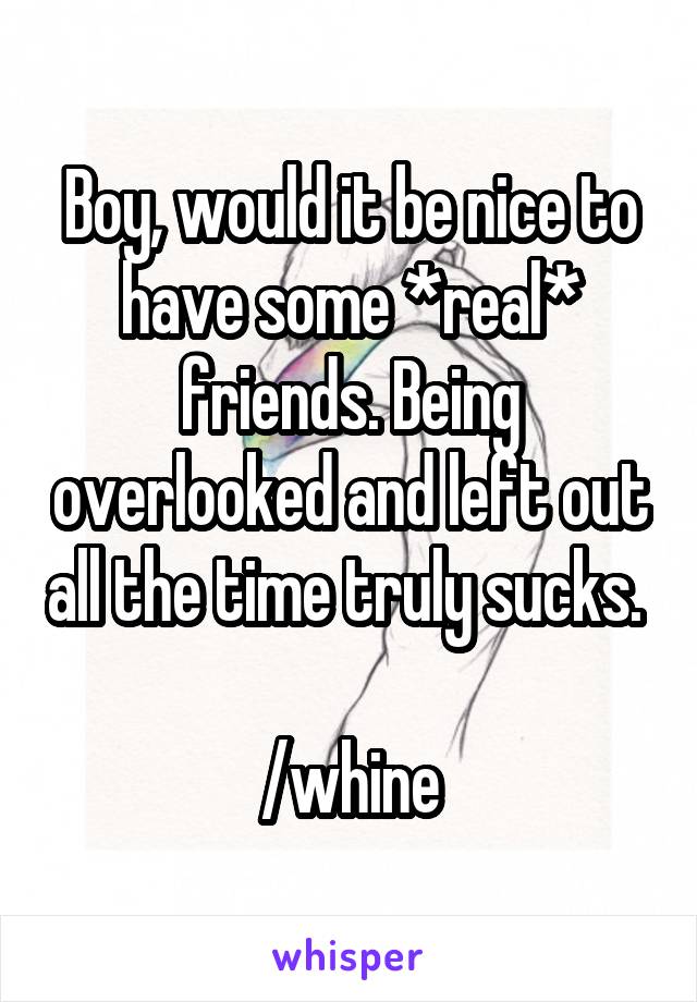 Boy, would it be nice to have some *real* friends. Being overlooked and left out all the time truly sucks. 

/whine