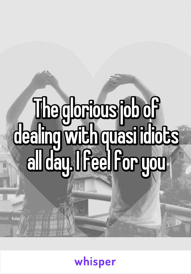 The glorious job of dealing with quasi idiots all day. I feel for you