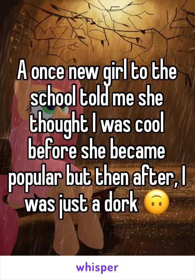 A once new girl to the school told me she thought I was cool before she became popular but then after, I was just a dork 🙃
