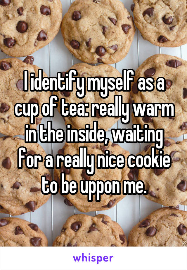 I identify myself as a cup of tea: really warm in the inside, waiting for a really nice cookie to be uppon me.