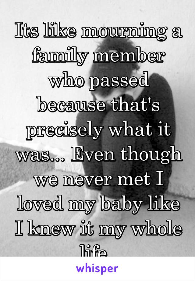 Its like mourning a family member who passed because that's precisely what it was... Even though we never met I loved my baby like I knew it my whole life. 