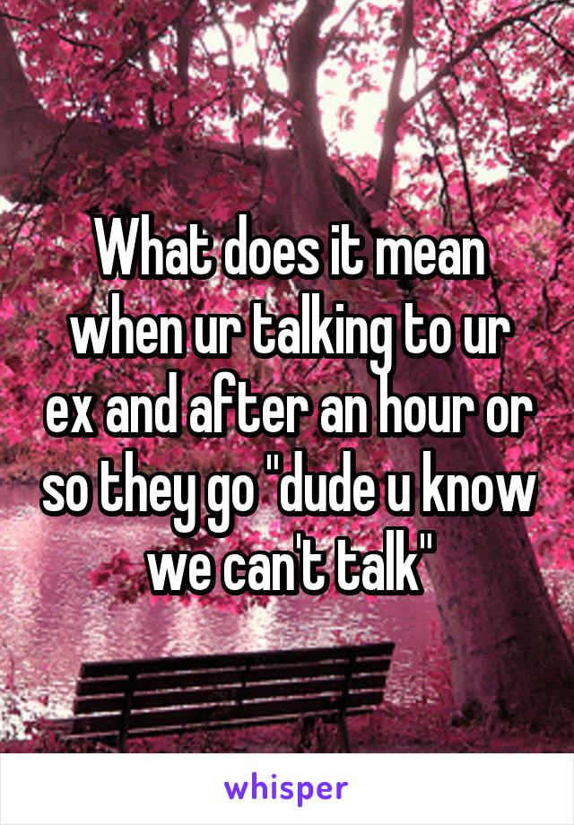 What does it mean when ur talking to ur ex and after an hour or so they go "dude u know we can't talk"