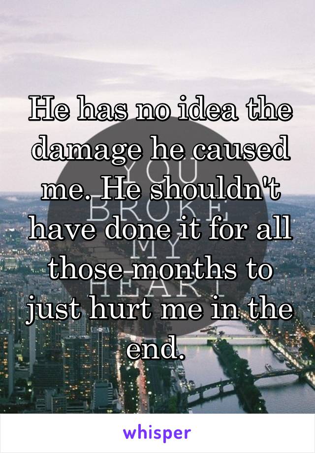He has no idea the damage he caused me. He shouldn't have done it for all those months to just hurt me in the end. 