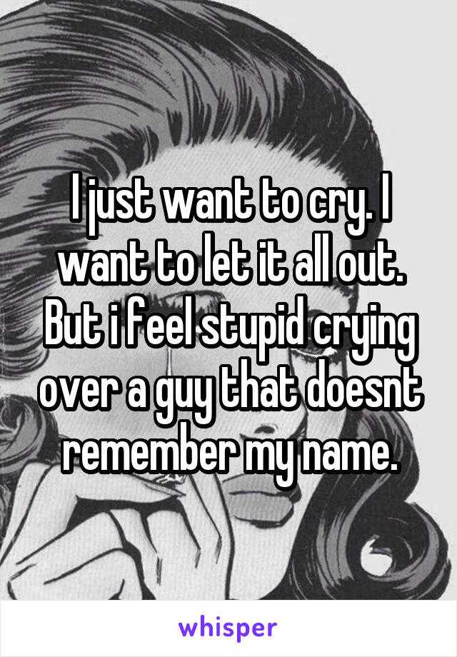 I just want to cry. I want to let it all out. But i feel stupid crying over a guy that doesnt remember my name.