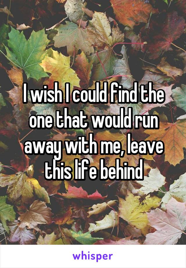 I wish I could find the one that would run away with me, leave this life behind