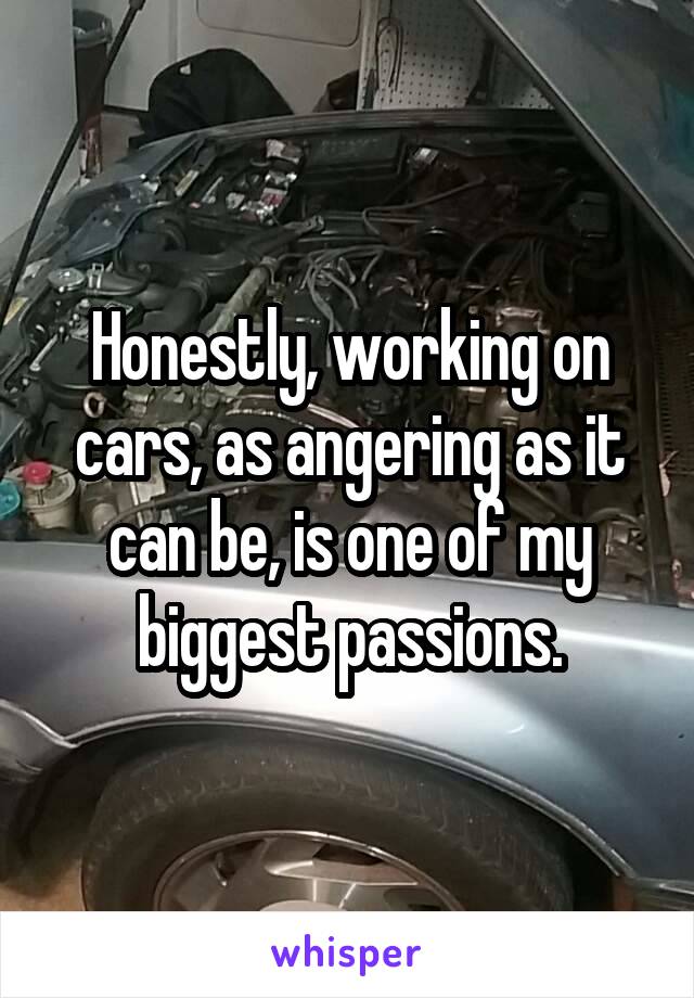 Honestly, working on cars, as angering as it can be, is one of my biggest passions.