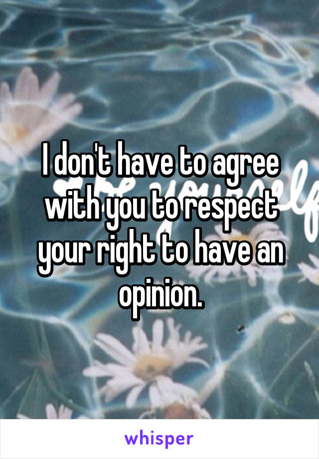 I don't have to agree with you to respect your right to have an opinion.