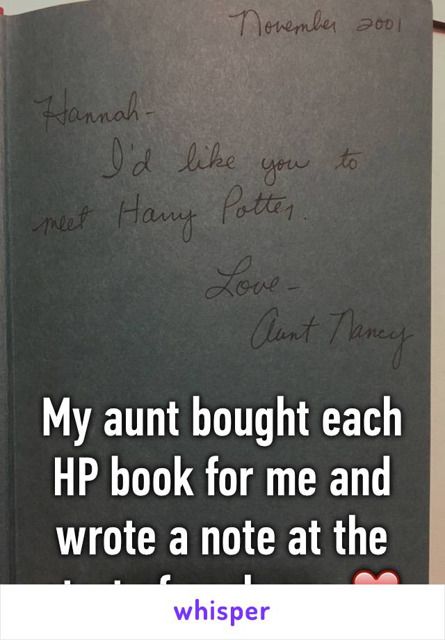 





My aunt bought each HP book for me and wrote a note at the start of each one ❤️