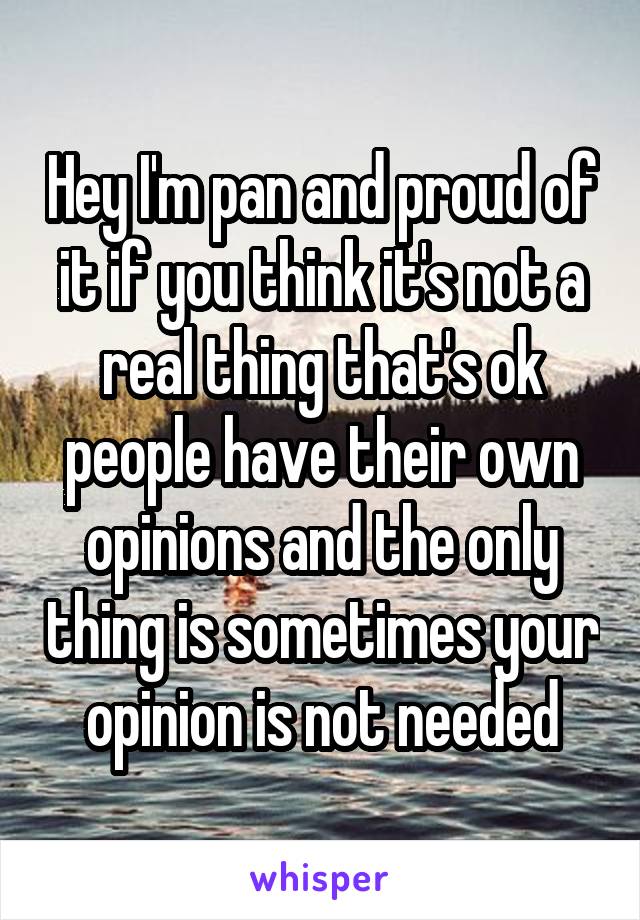 Hey I'm pan and proud of it if you think it's not a real thing that's ok people have their own opinions and the only thing is sometimes your opinion is not needed