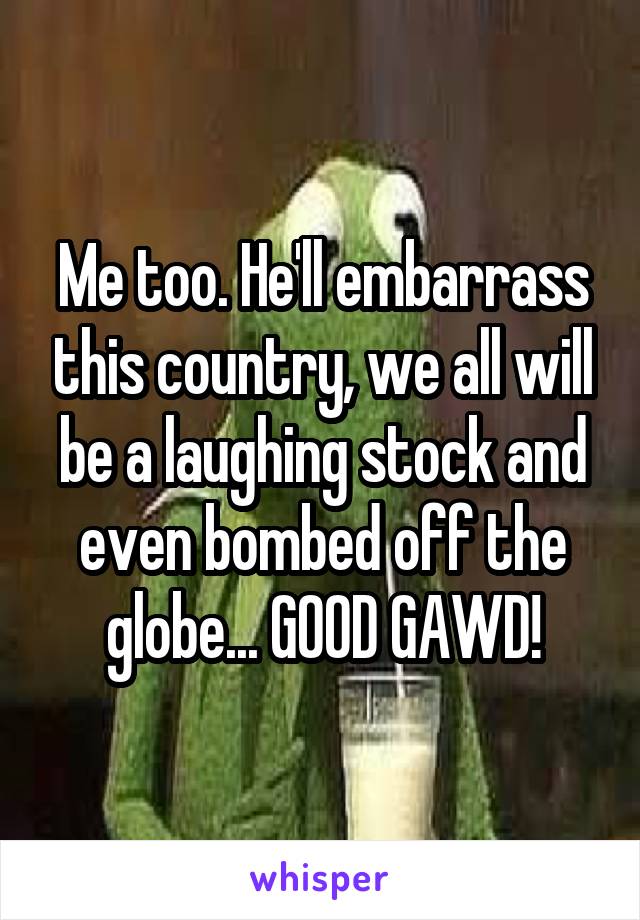 Me too. He'll embarrass this country, we all will be a laughing stock and even bombed off the globe... GOOD GAWD!
