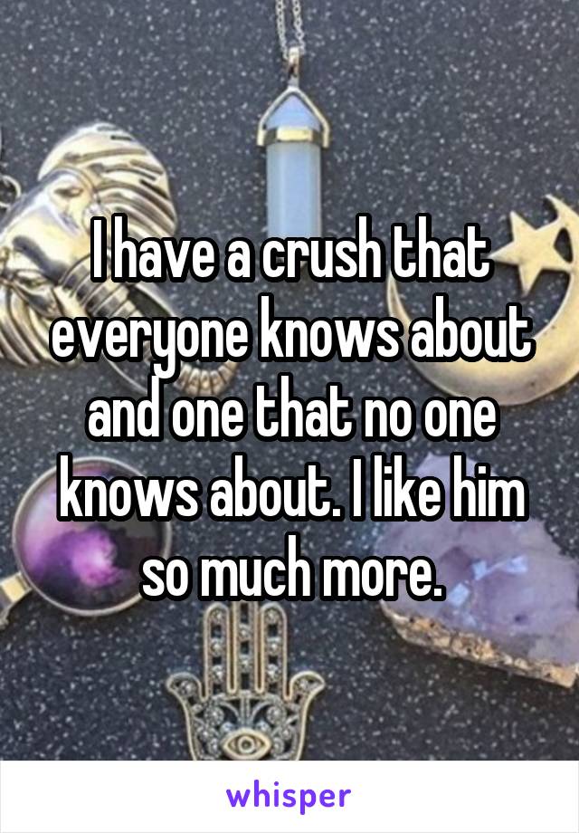 I have a crush that everyone knows about and one that no one knows about. I like him so much more.