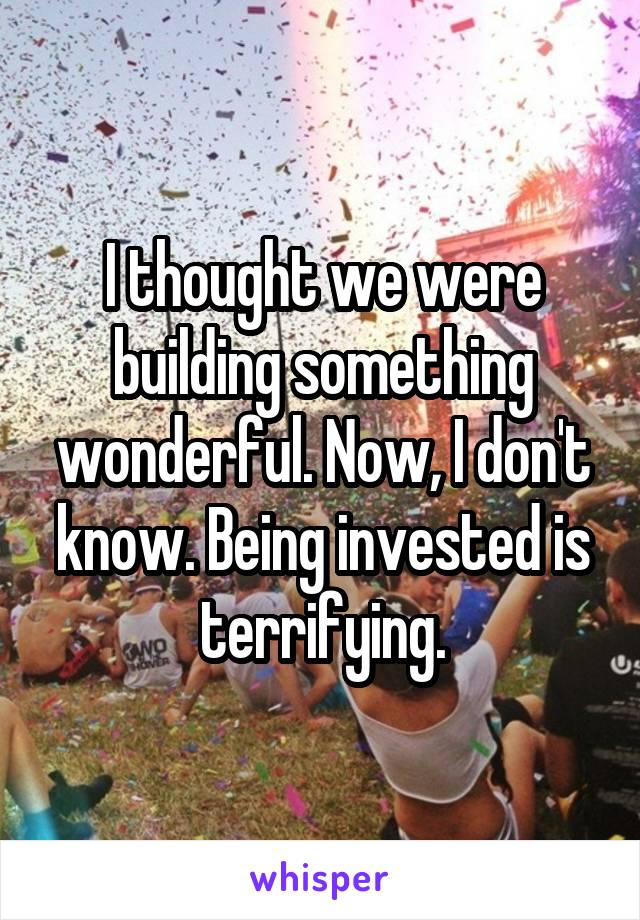 I thought we were building something wonderful. Now, I don't know. Being invested is terrifying.