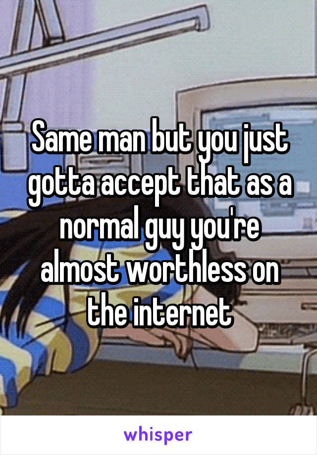 Same man but you just gotta accept that as a normal guy you're almost worthless on the internet