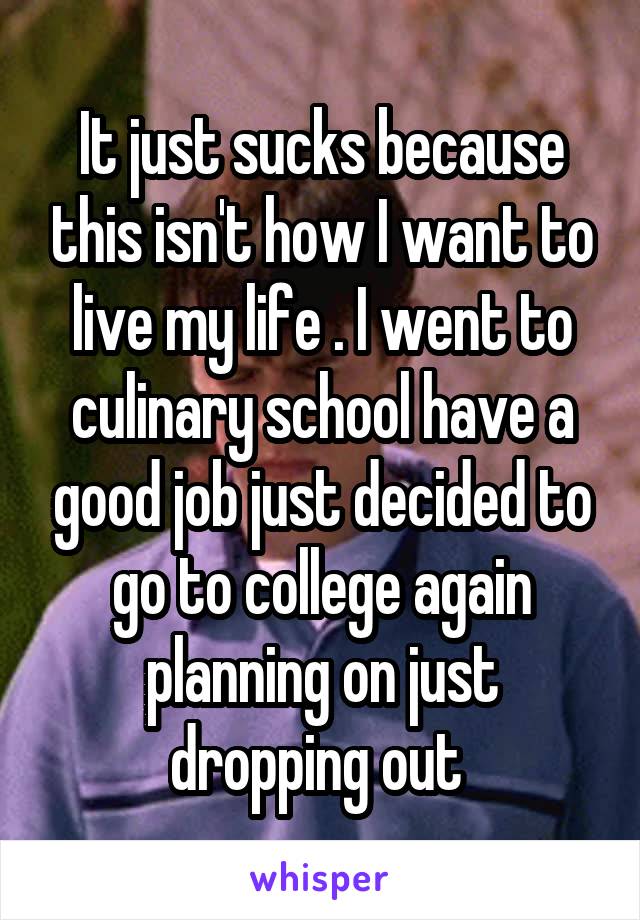 It just sucks because this isn't how I want to live my life . I went to culinary school have a good job just decided to go to college again planning on just dropping out 