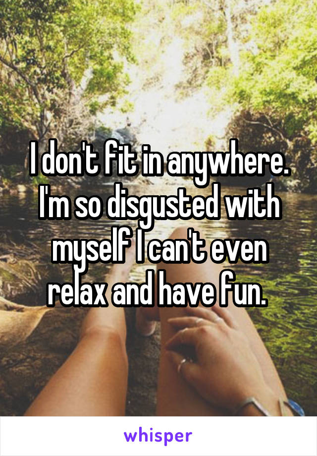 I don't fit in anywhere. I'm so disgusted with myself I can't even relax and have fun. 