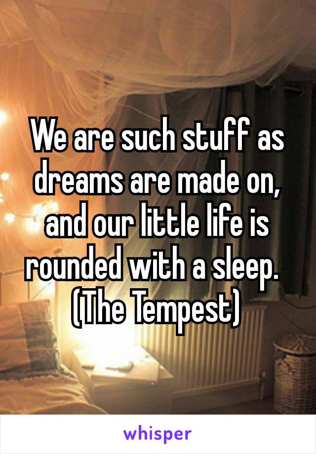 We are such stuff as dreams are made on, and our little life is rounded with a sleep. 
(The Tempest)