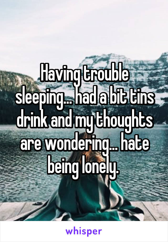 Having trouble sleeping... had a bit tins drink and my thoughts are wondering... hate being lonely. 