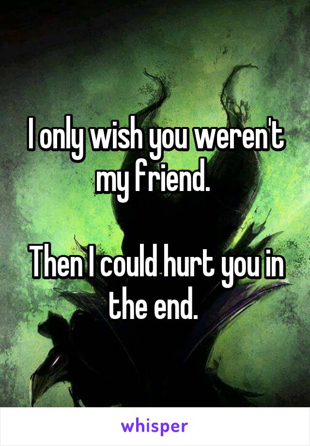 I only wish you weren't my friend. 

Then I could hurt you in the end. 