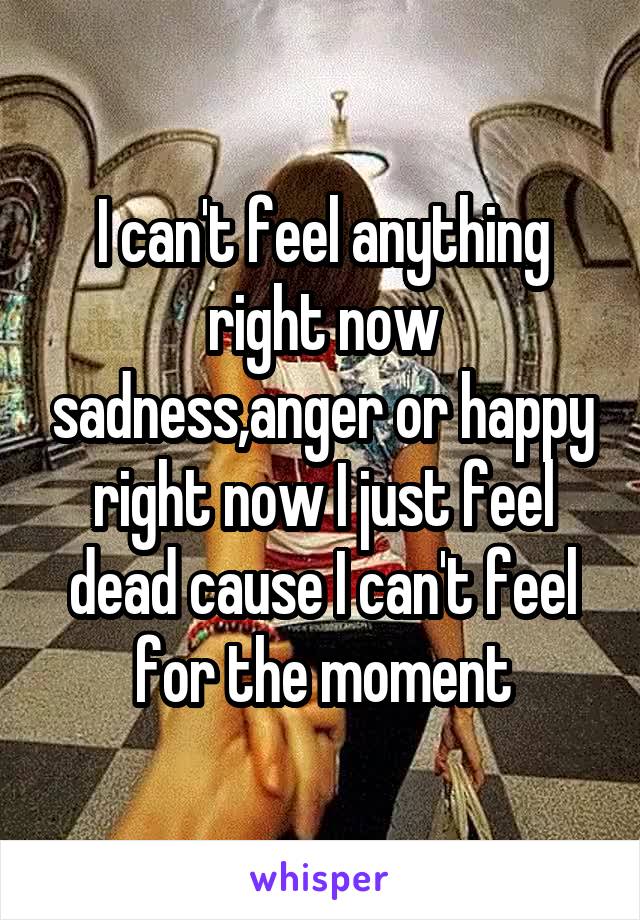 I can't feel anything right now sadness,anger or happy right now I just feel dead cause I can't feel for the moment