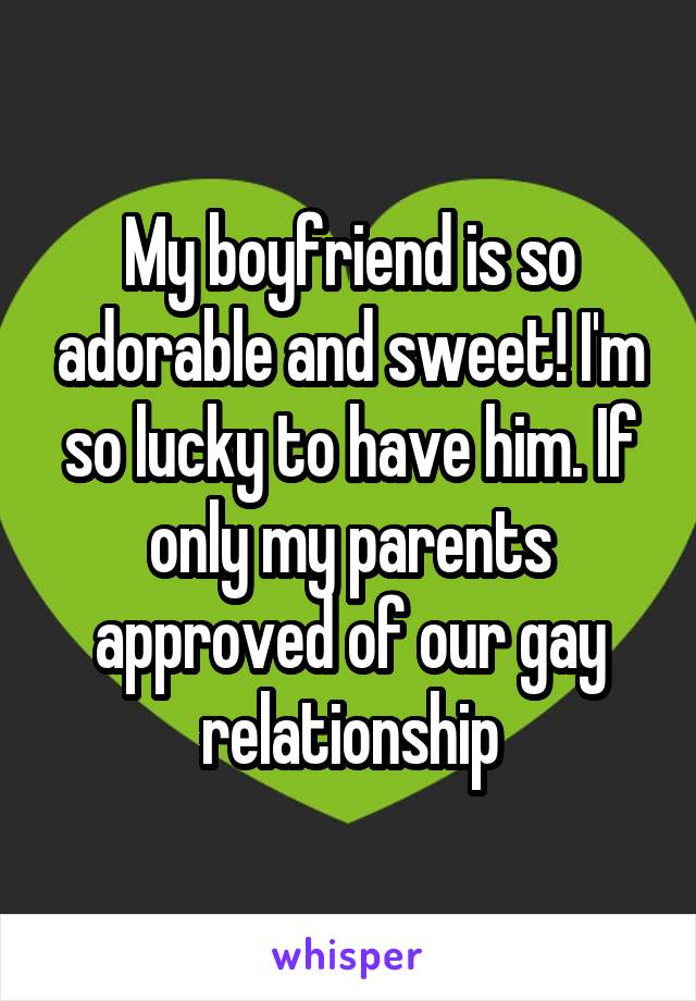 My boyfriend is so adorable and sweet! I'm so lucky to have him. If only my parents approved of our gay relationship