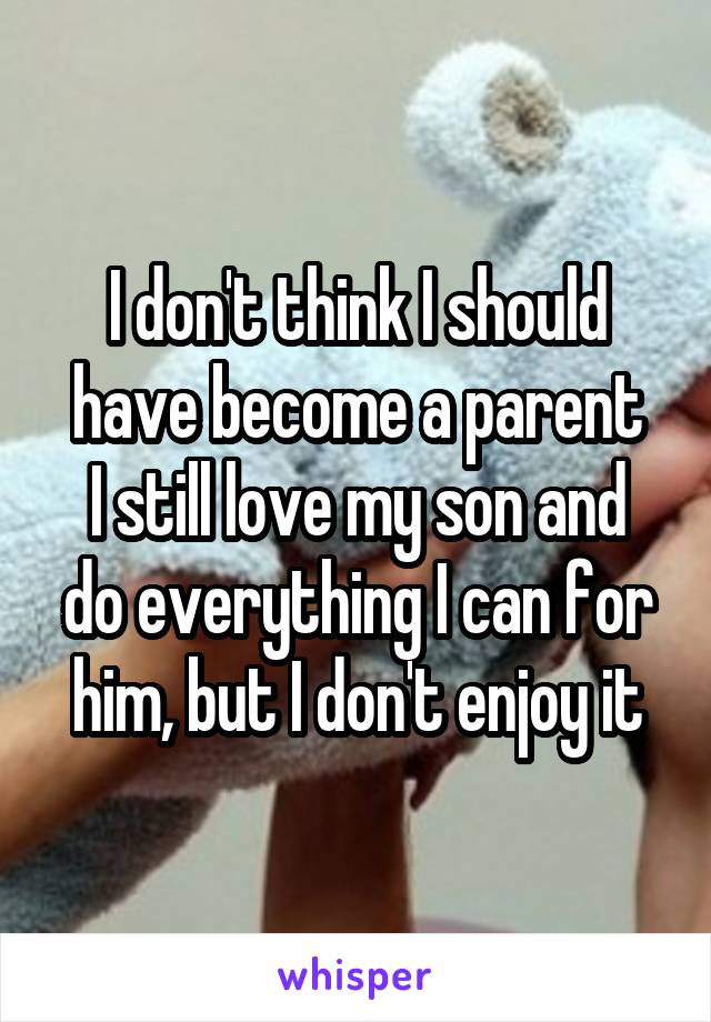 I don't think I should have become a parent
I still love my son and do everything I can for him, but I don't enjoy it